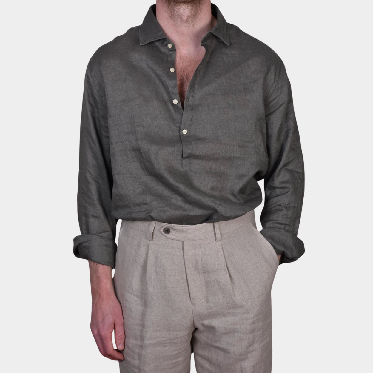 Popover Linen Shirt - Forest Green - Hugo Sthlm