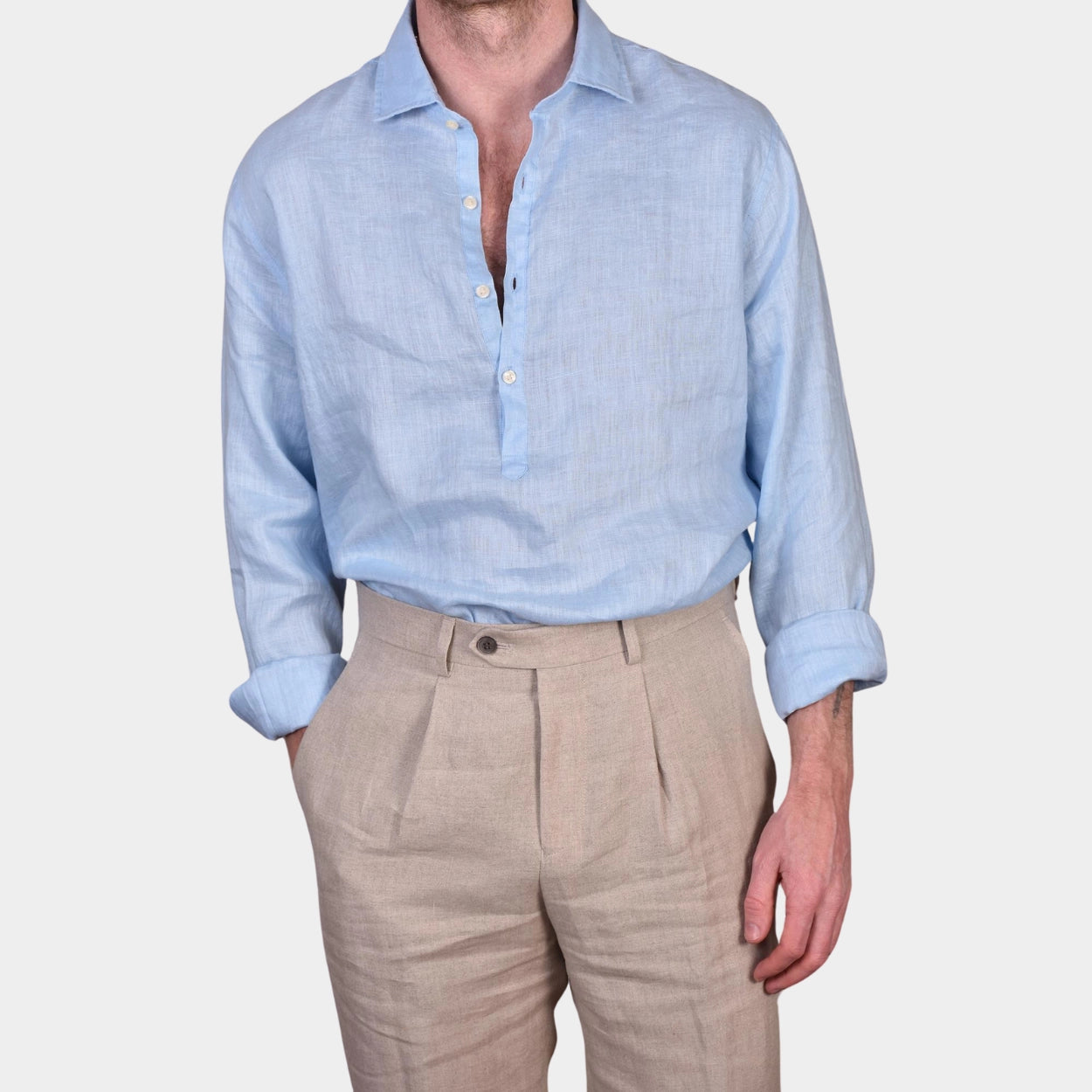 Popover Linen Shirt - Sky Blue - Hugo Sthlm