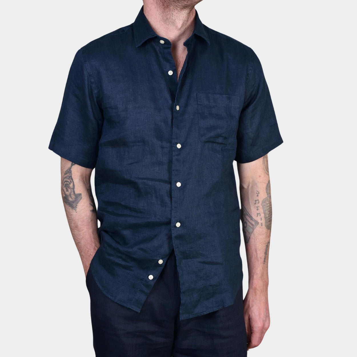 Short Sleeve Linnen Shirt - Navy - Hugo Sthlm