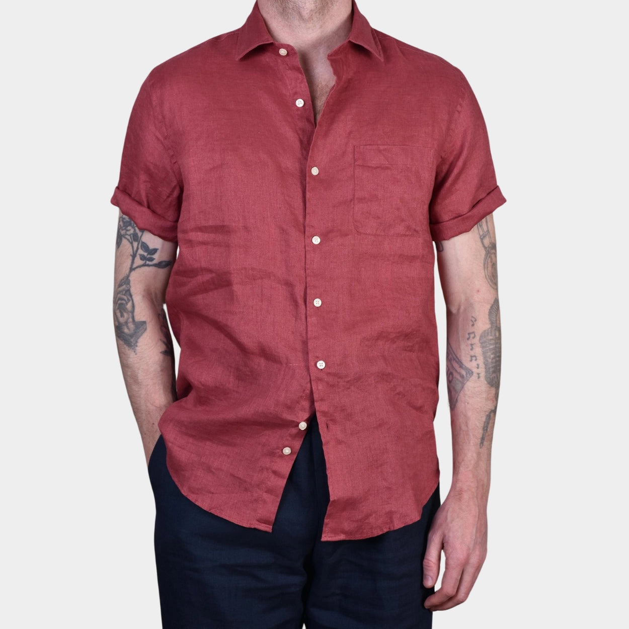 Short Sleeve Linnen Shirt - Red - Hugo Sthlm