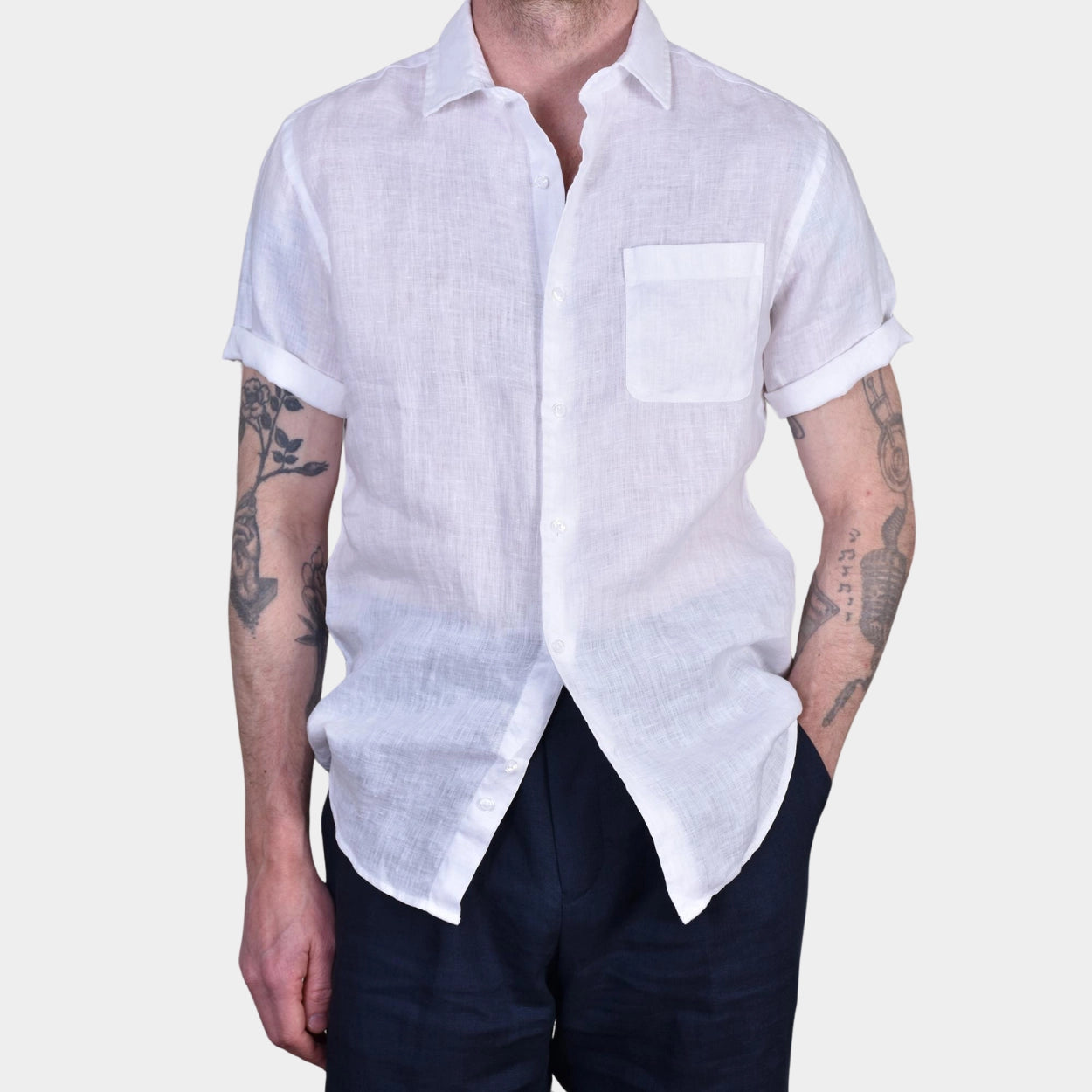 Short Sleeve Linnen Shirt - White - Hugo Sthlm