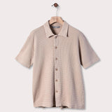 Knitted Short Sleeve Shirt - Beige