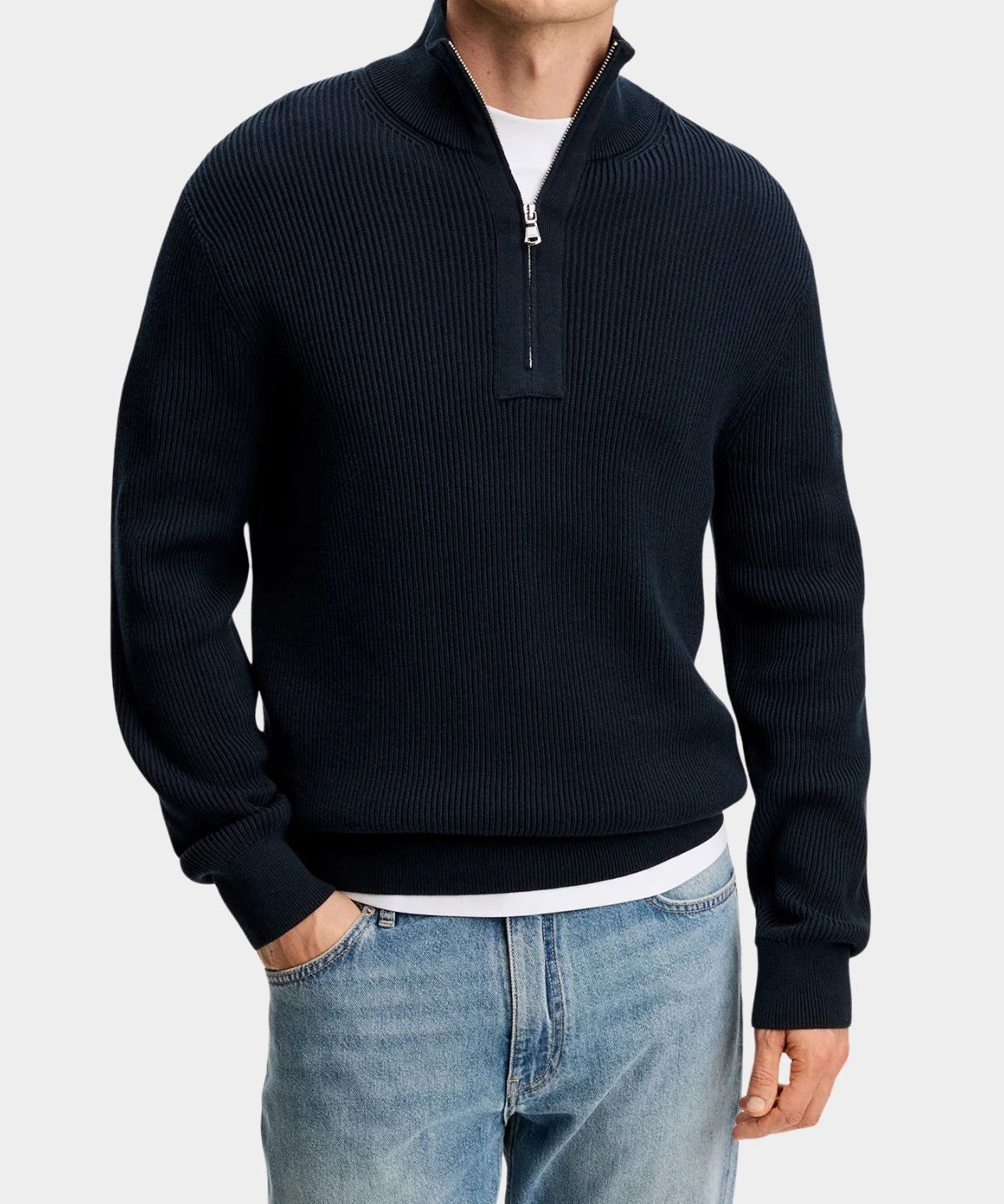 Alex Half Zip Knitted Sweater - JL Navy - Hugo Sthlm