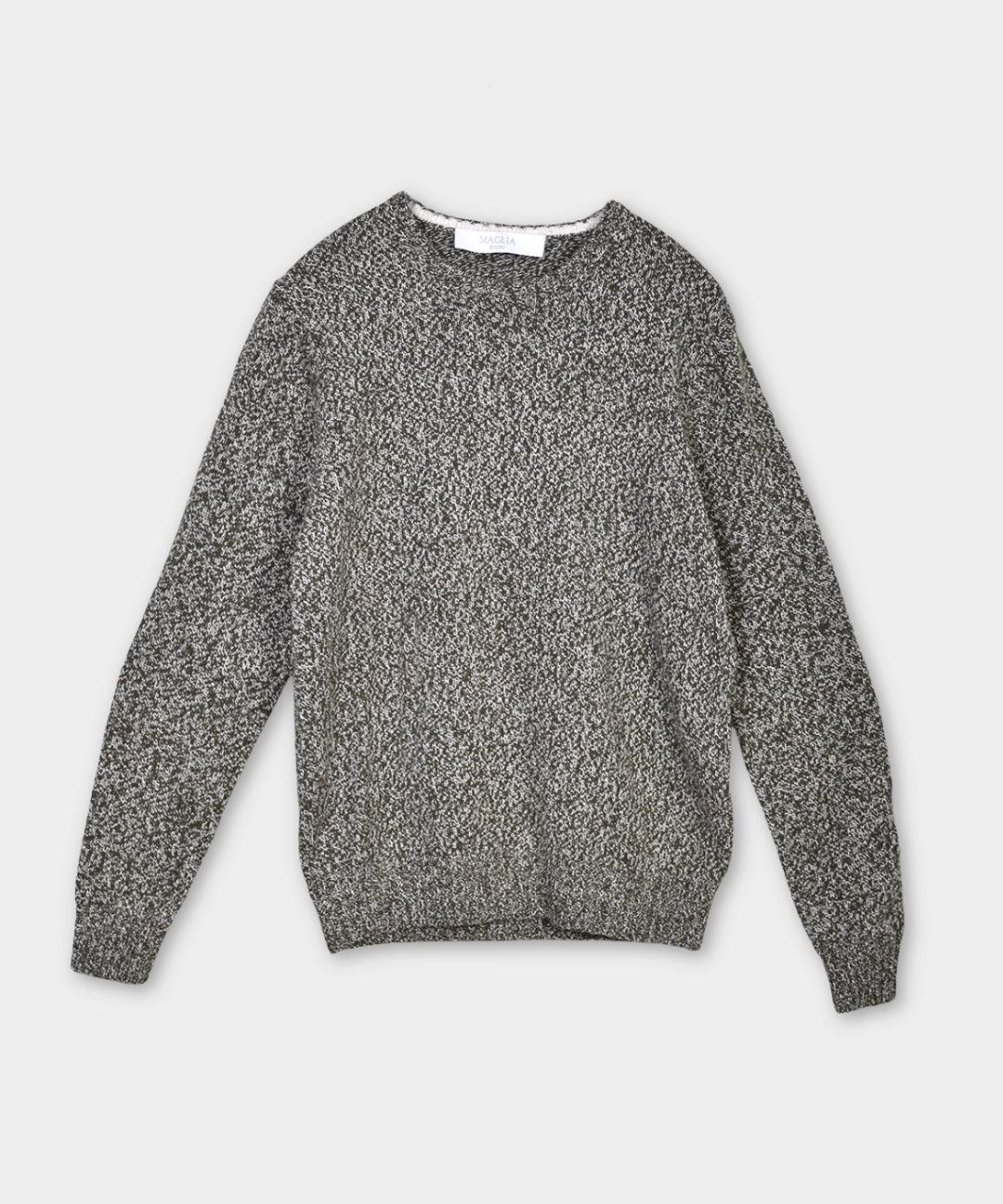 Crewneck Mouline Merino Cashmere Silk - Green Ecru - Hugo Sthlm