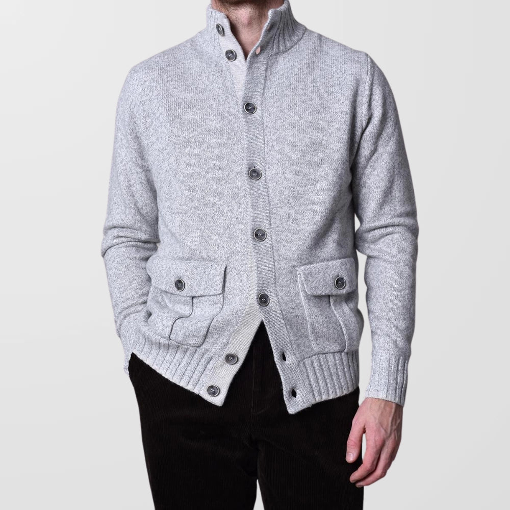 Double Cardigan Jacquard Knit - Grey - Hugo Sthlm
