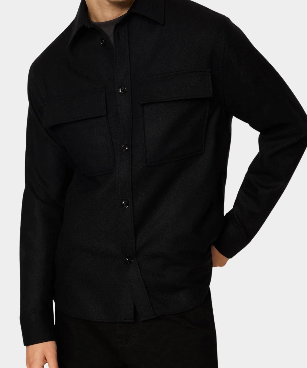 Flat Wool Overshirt - Black - Hugo Sthlm