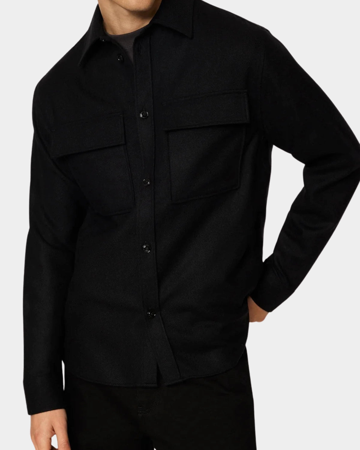 Flat Wool Overshirt - Black - Hugo Sthlm