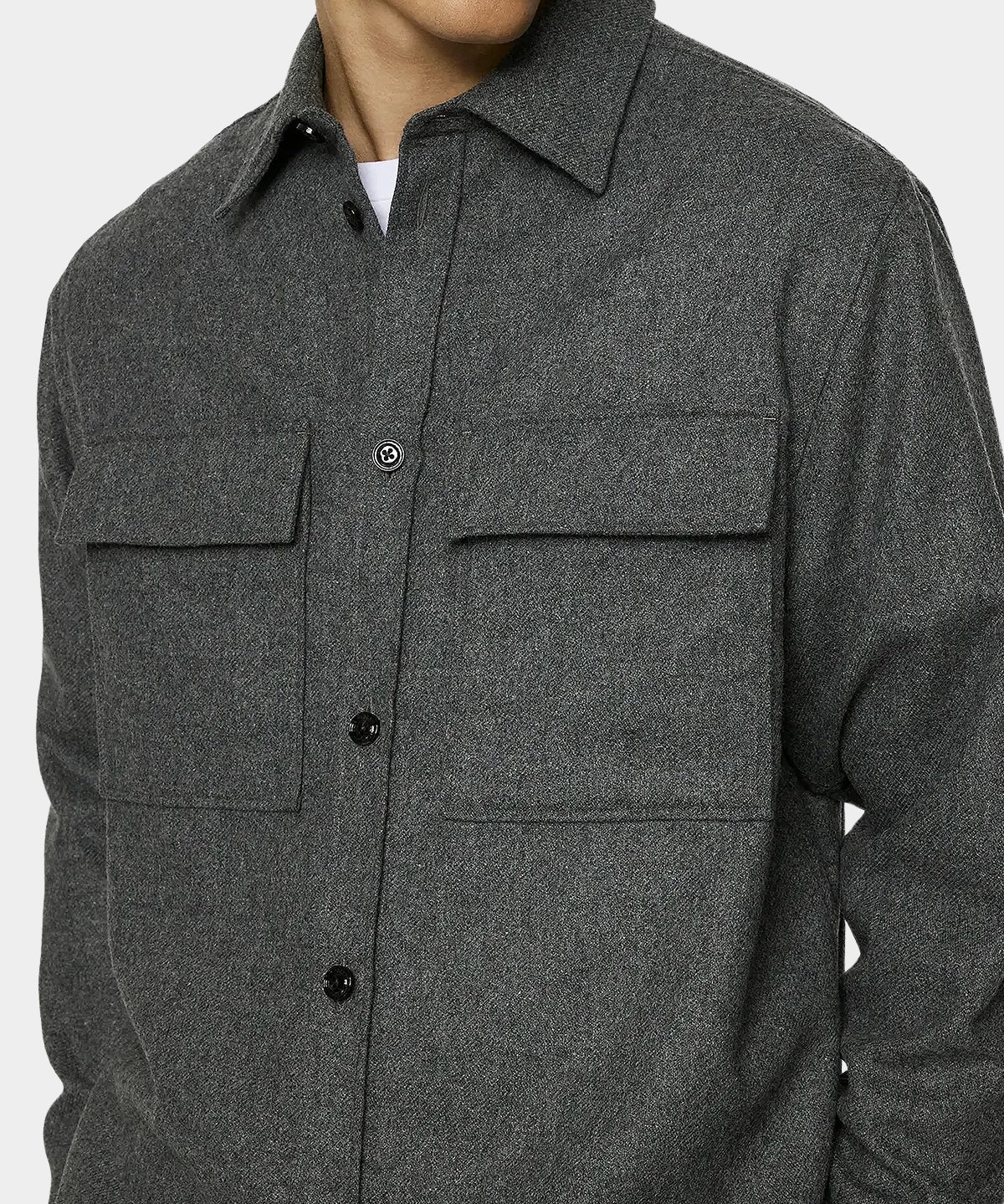 Flat Wool Overshirt - Dark Grey Melange - Hugo Sthlm