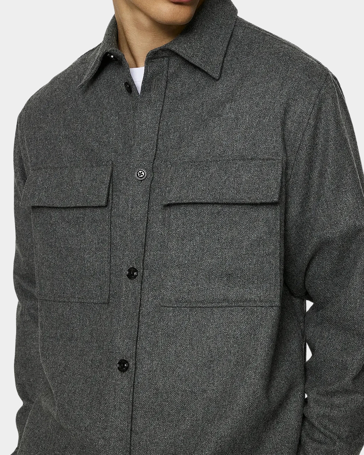 Flat Wool Overshirt - Dark Grey Melange - Hugo Sthlm