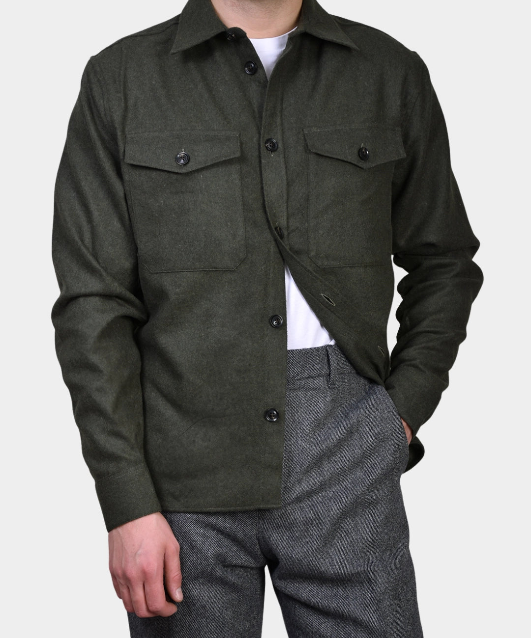 Flat Wool Overshirt - Forest Green - Hugo Sthlm