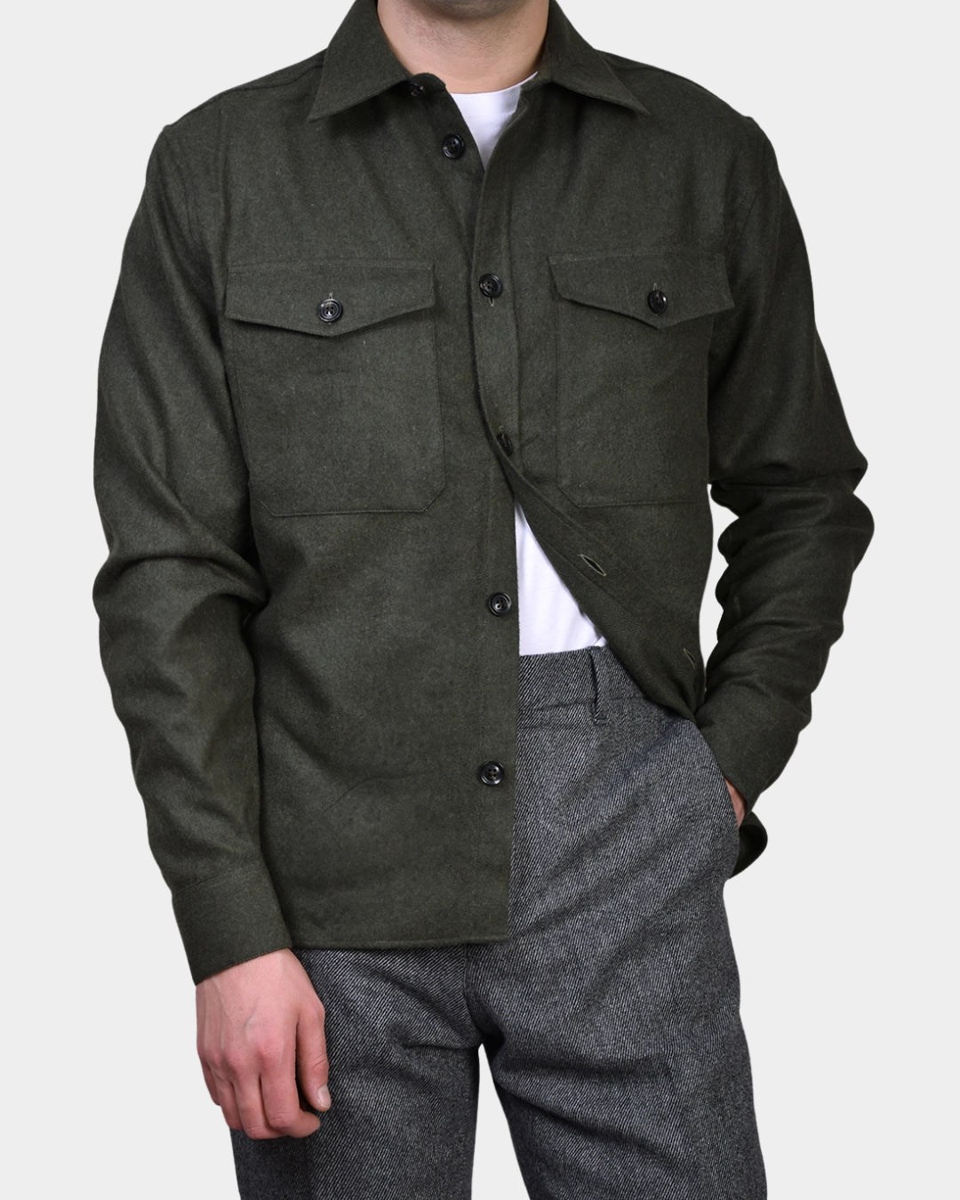 Flat Wool Overshirt - Forest Green - Hugo Sthlm