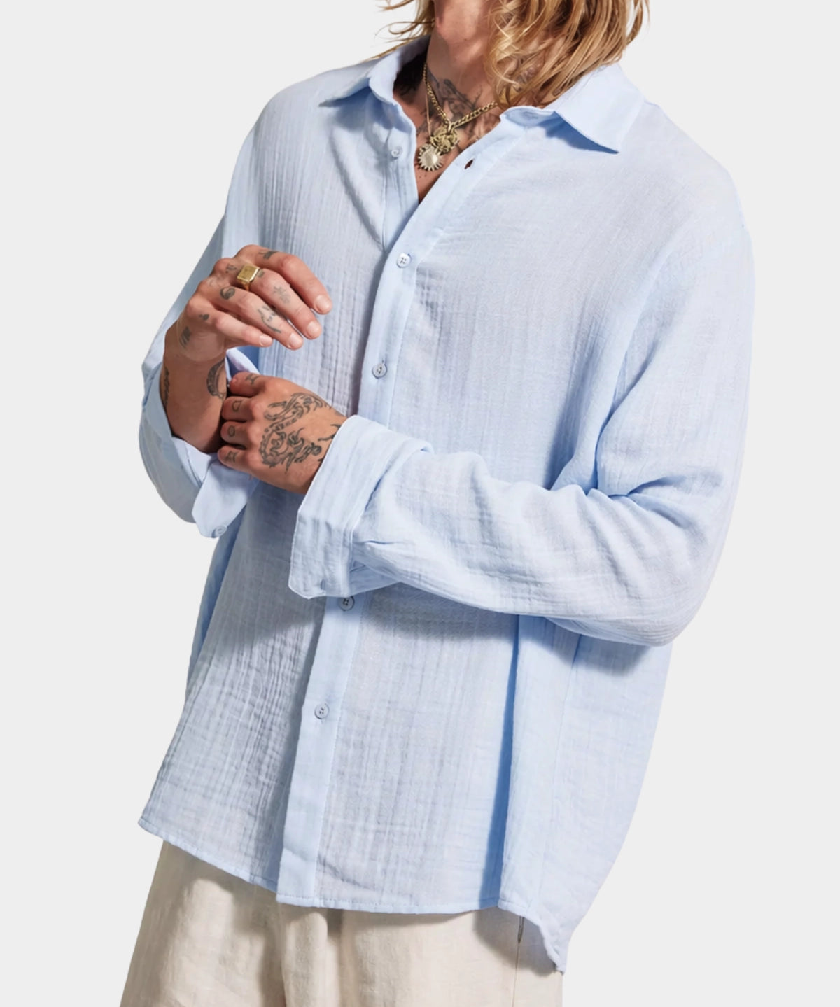 Hooper Cotton Crinkle Shirt - Light Blue - Hugo Sthlm