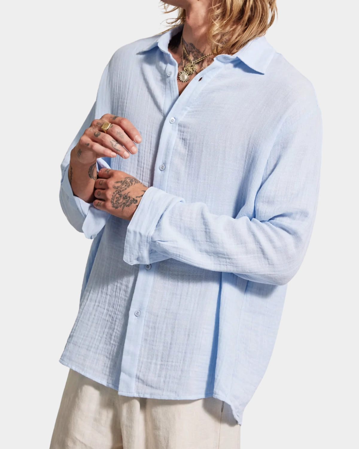 Hooper Cotton Crinkle Shirt - Light Blue - Hugo Sthlm