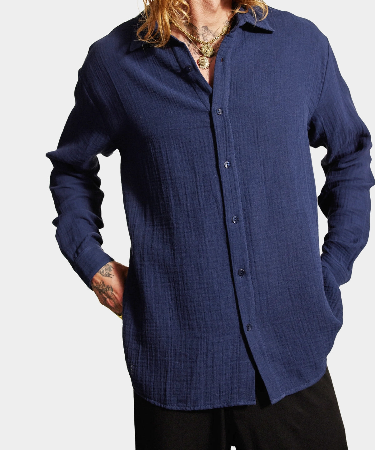 Hooper Cotton Crinkle Shirt - Total Eclips - Hugo Sthlm
