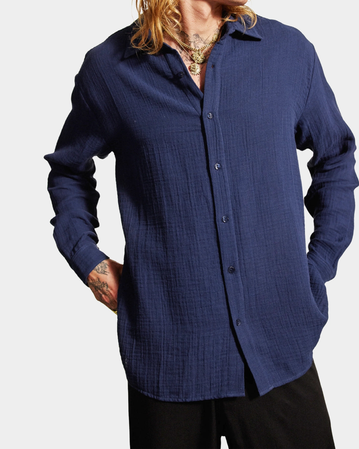 Hooper Cotton Crinkle Shirt - Total Eclips - Hugo Sthlm
