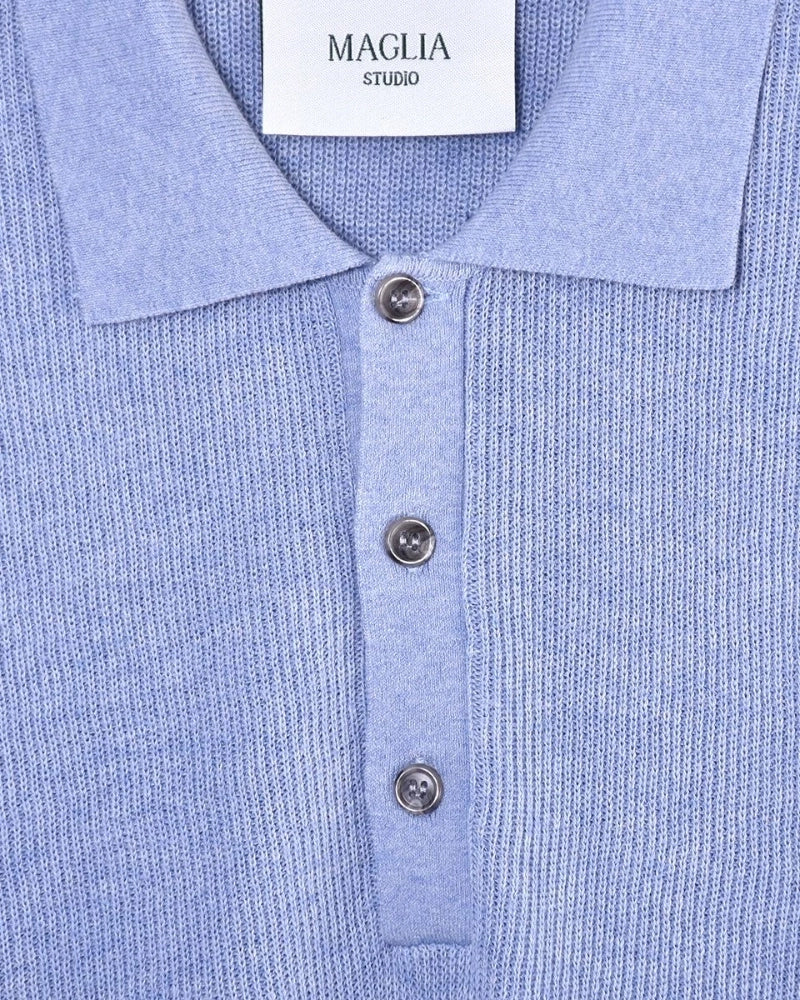 Knitted SS Polo - L Blue - Hugo Sthlm