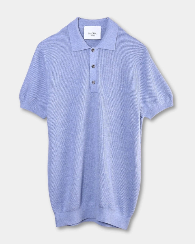 Knitted SS Polo - L Blue - Hugo Sthlm