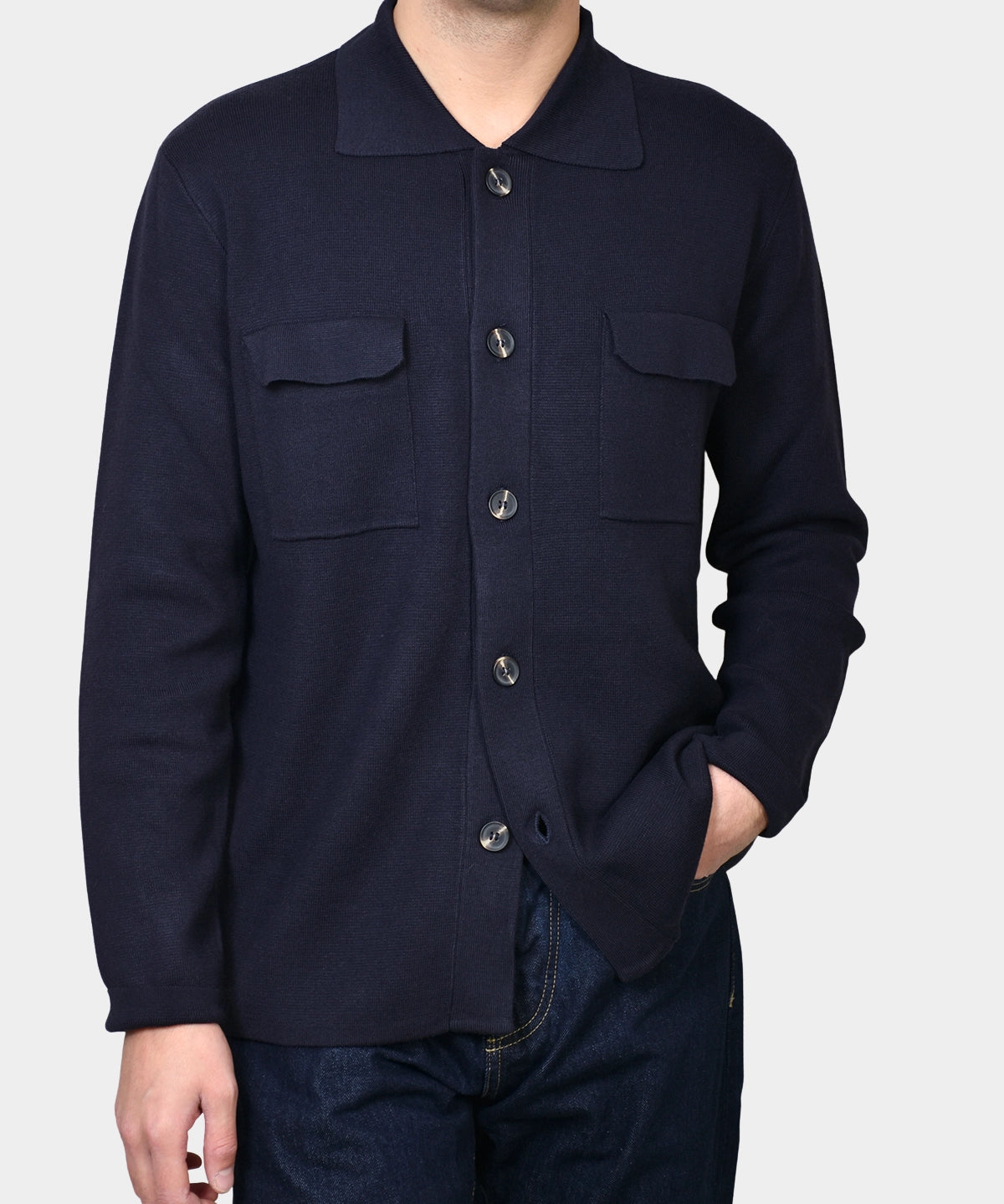 Knitted Overshirt Pocket Chest - Navy - Hugo Sthlm