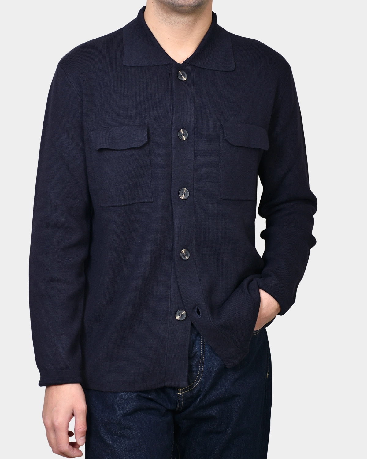 Knitted Overshirt Pocket Chest - Navy - Hugo Sthlm