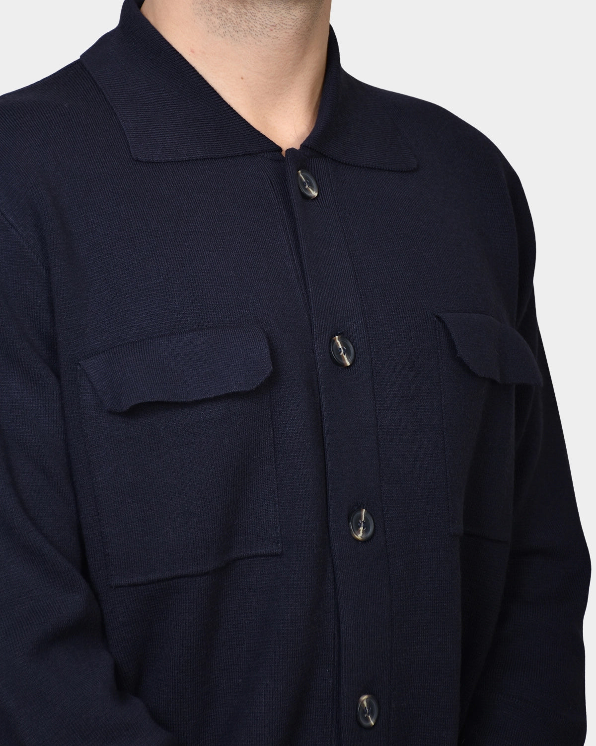 Knitted Overshirt Pocket Chest - Navy - Hugo Sthlm