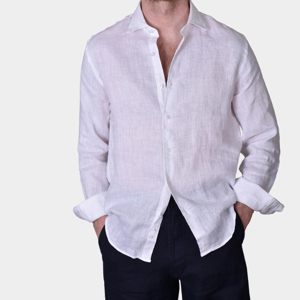 Linen Full Button Shirt - White - Hugo Sthlm
