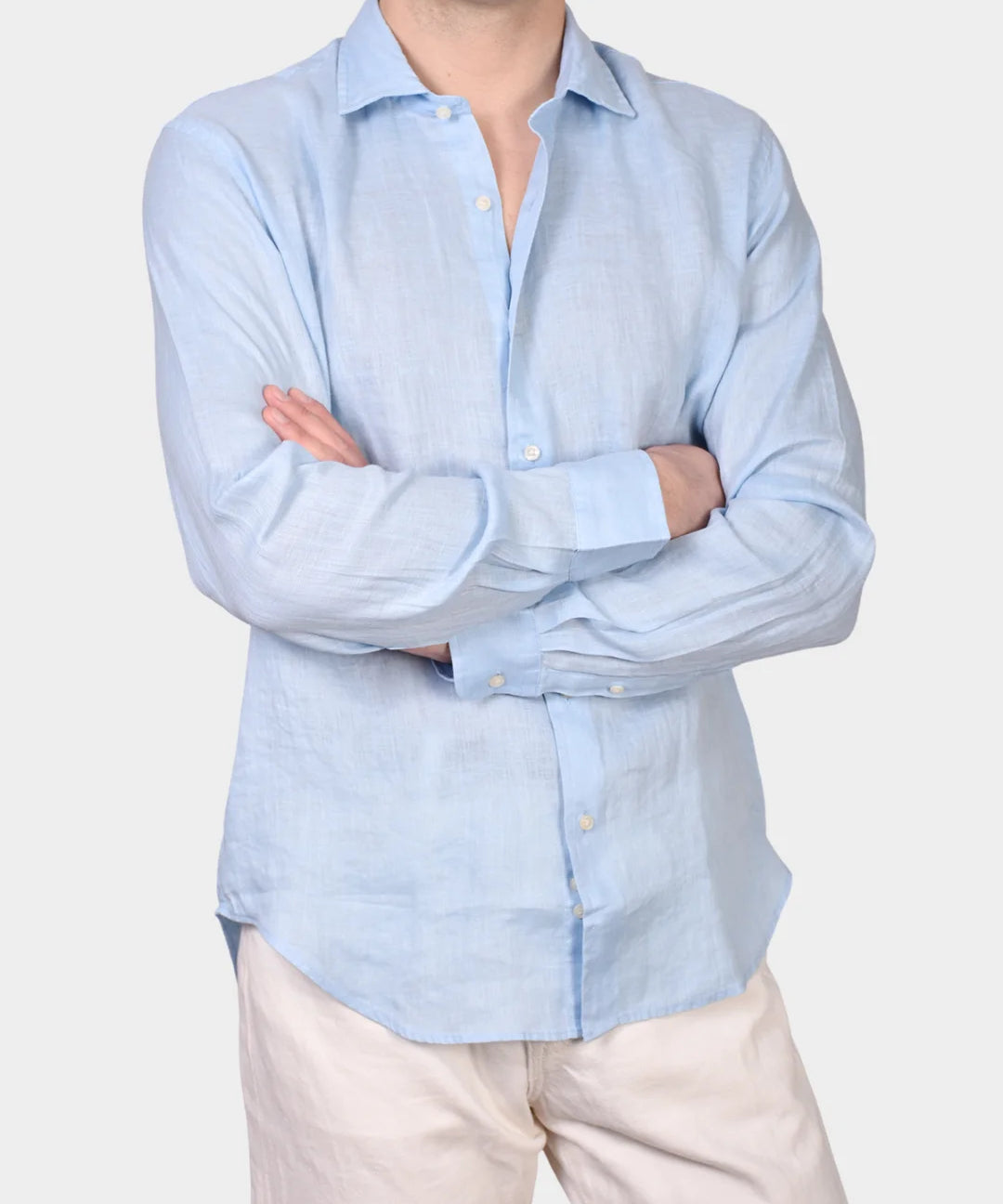 Linen Full Button Shirt - Sky Blue - Hugo Sthlm