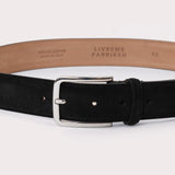 Longarone Suede Leather Belt - Black