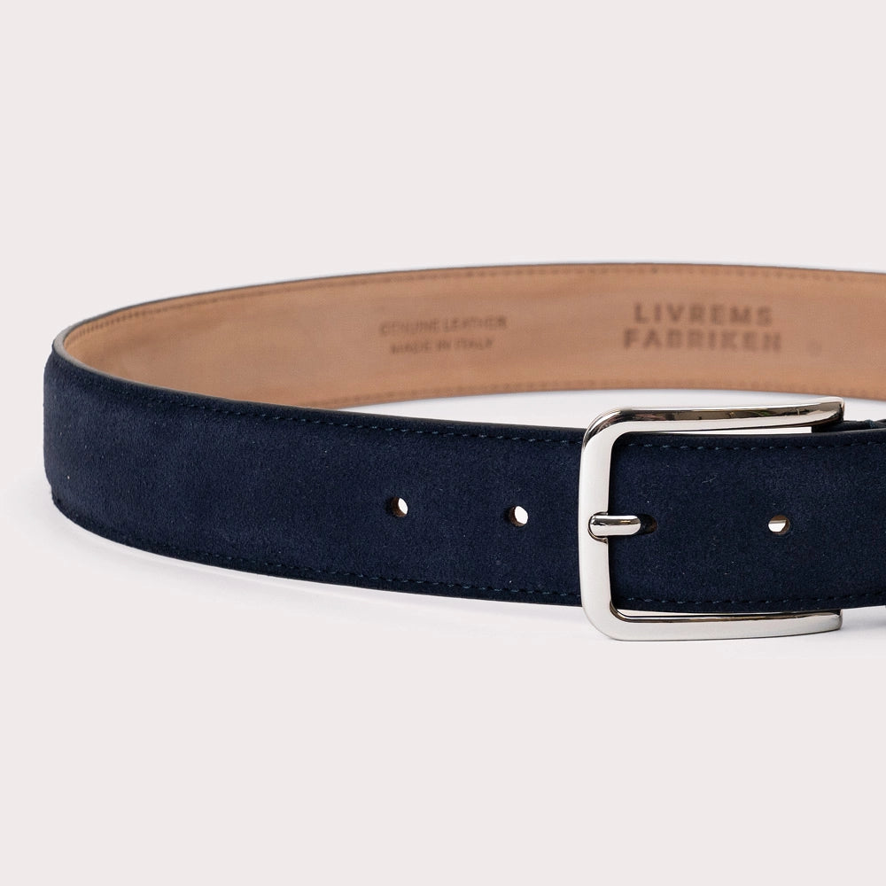 Longarone Suede Leather Belt - Blue - Hugo Sthlm
