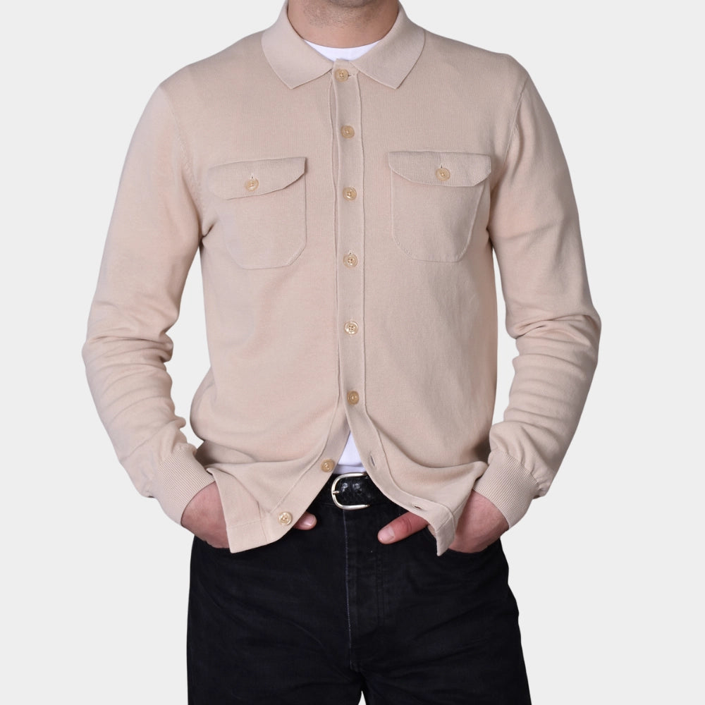 Knitted Cotton Overshirt - Beige - Hugo Sthlm