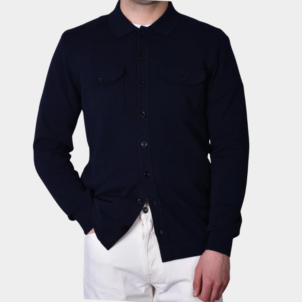 Knitted Cotton Overshirt - Navy - Hugo Sthlm