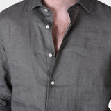 Linen Full Button Shirt - Forest Green - Hugo Sthlm