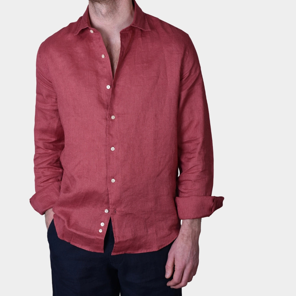 Linen Full Button Shirt - Wine - Hugo Sthlm