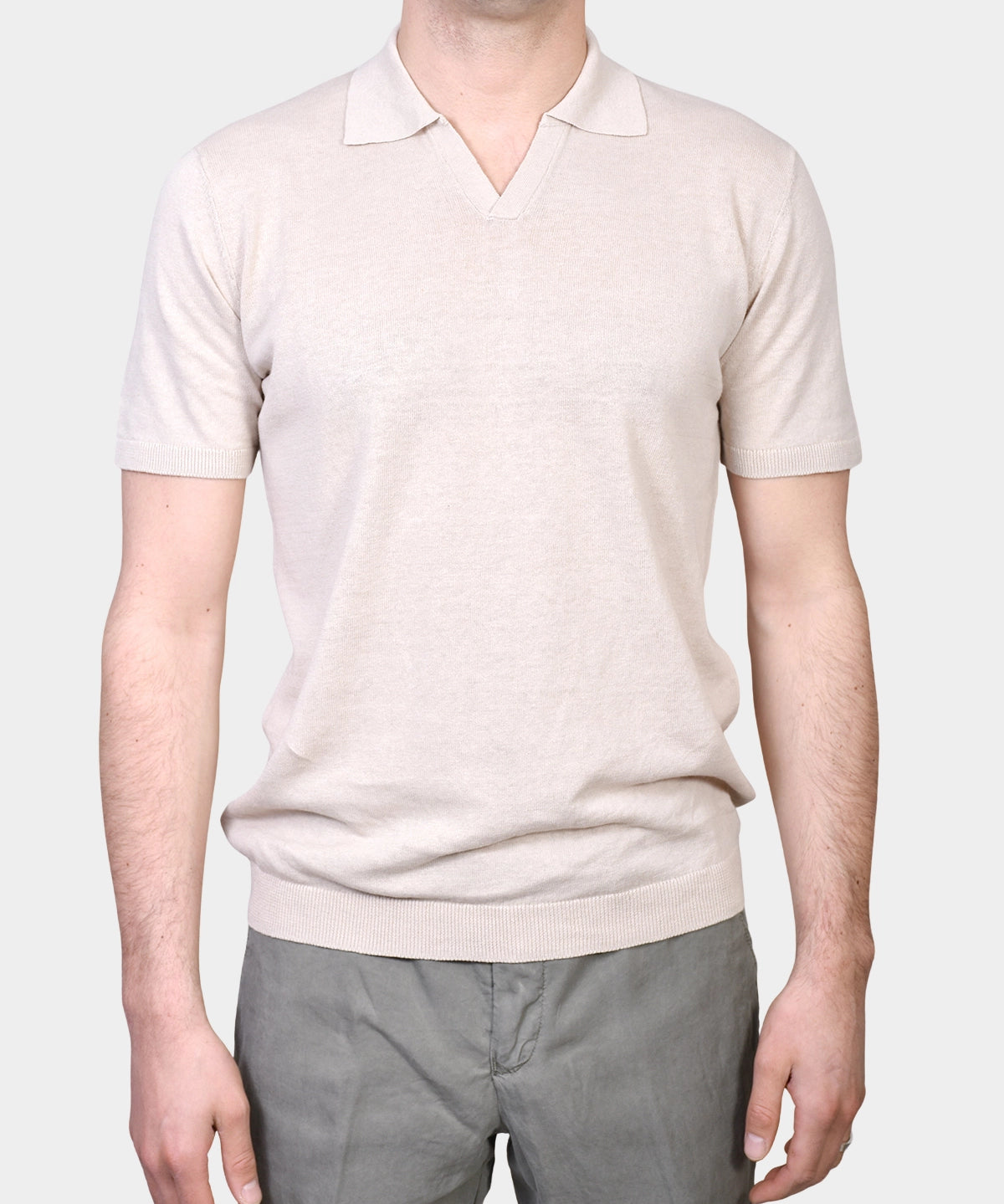 Open Polo Linen Blend - Beige - Hugo Sthlm