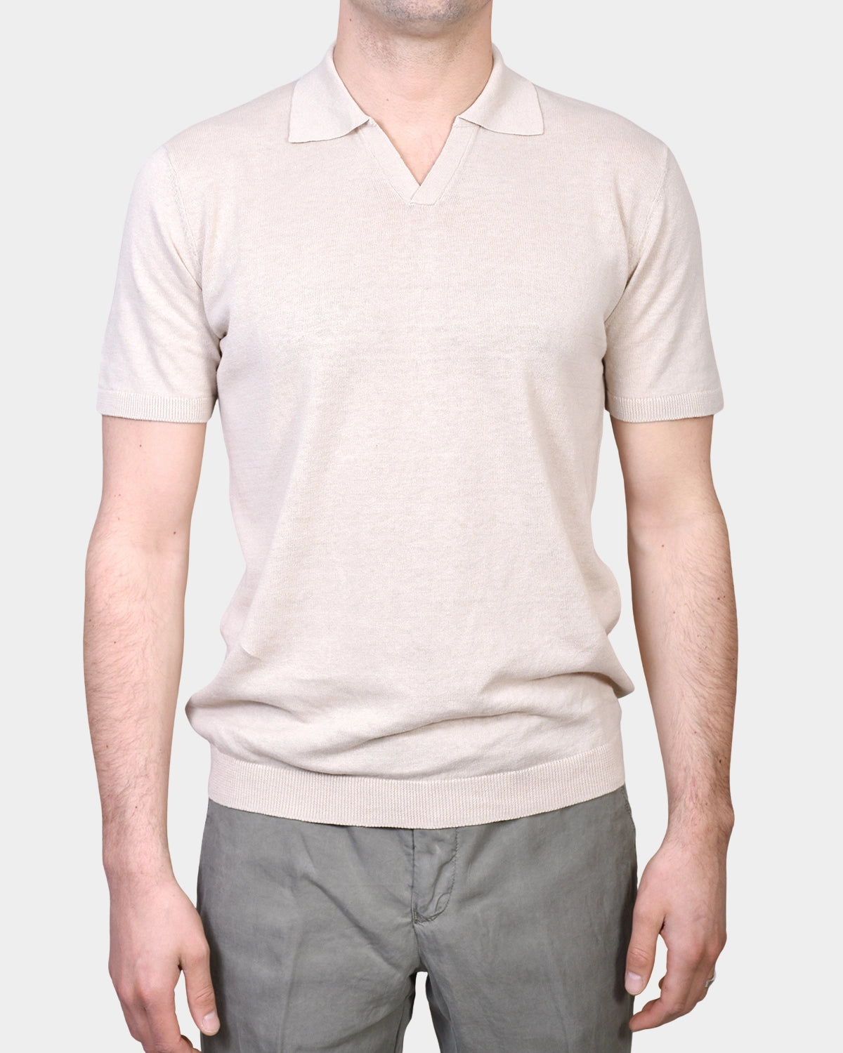 Open Polo Linen Blend - Beige - Hugo Sthlm