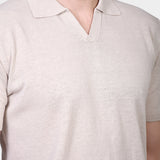 Open Polo Linen Blend - Beige - Hugo Sthlm