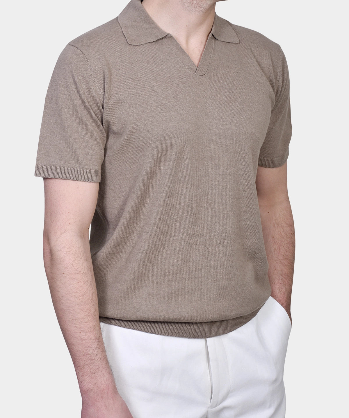 Open Polo Linen Blend - Brown - Hugo Sthlm