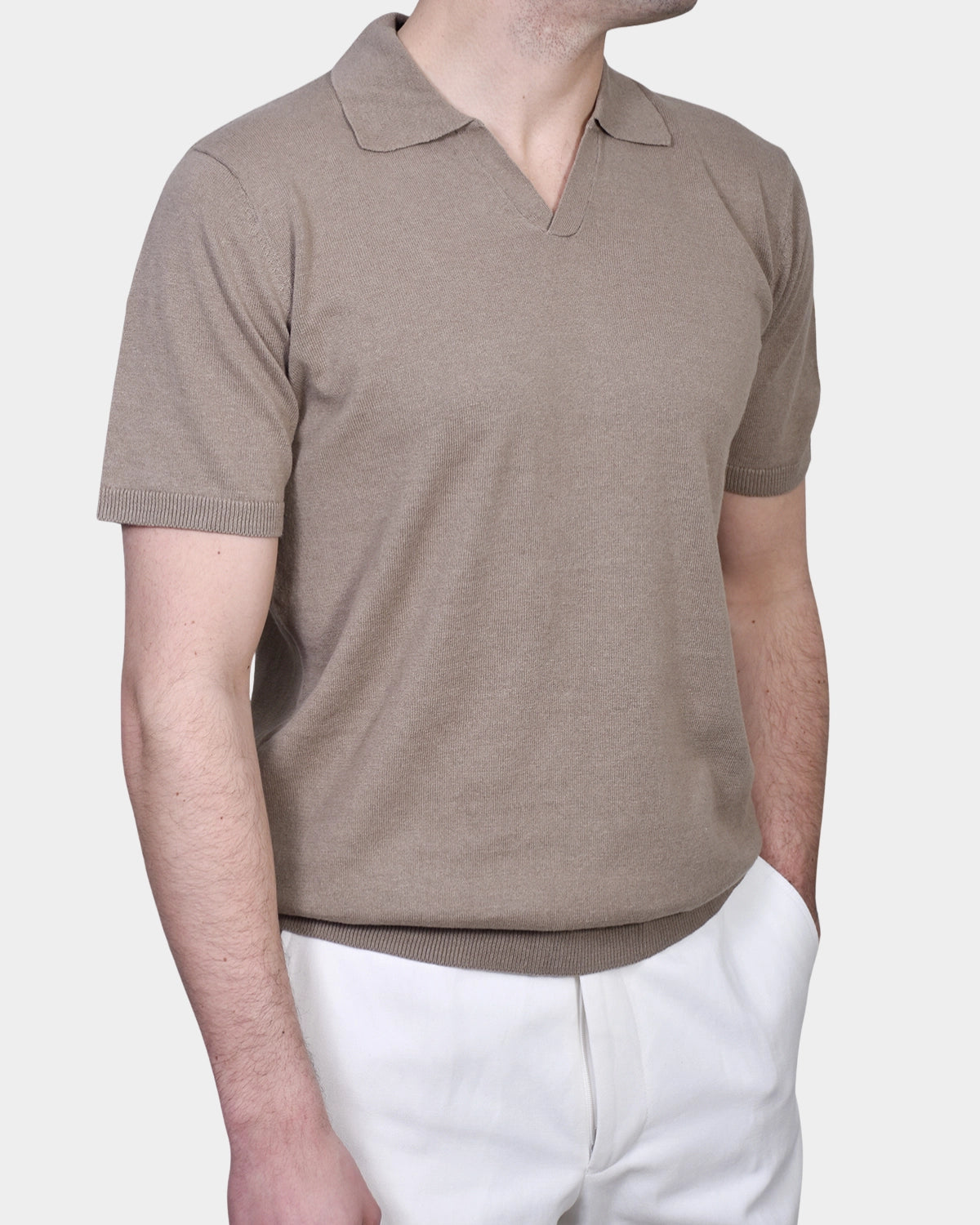 Open Polo Linen Blend - Brown - Hugo Sthlm