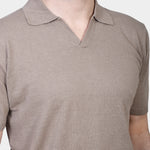 Open Polo Linen Blend - Brown - Hugo Sthlm