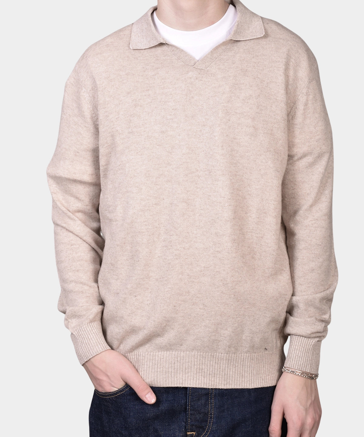 Open Polo Long Sleeve Cash/Blend - NATURAL - Hugo Sthlm