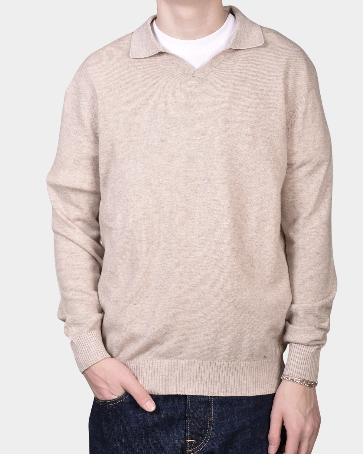 Open Polo Long Sleeve Cash/Blend - NATURAL - Hugo Sthlm