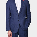 Peak Lapel Linen Suit - Navy