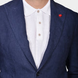Peak Lapel Linen Suit - Navy