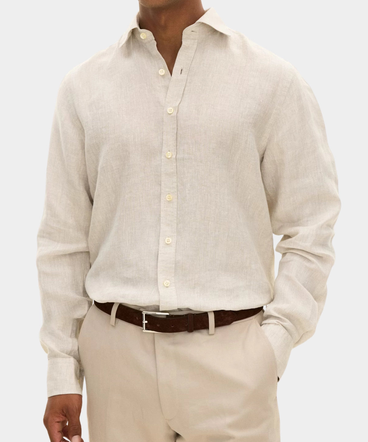Reg Fit Cut Away Linen Shirt - Beige - Hugo Sthlm