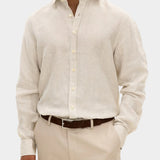 Reg Fit Cut Away Linen Shirt - Beige - Hugo Sthlm