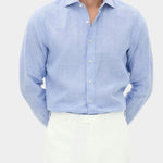 Reg Fit Cut Away Linen Shirt - Blue - Hugo Sthlm
