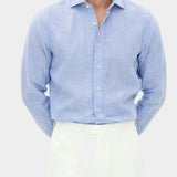 Reg Fit Cut Away Linen Shirt - Blue - Hugo Sthlm