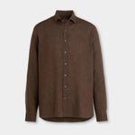 Reg Fit Cut Away Linen Shirt - Brown - Hugo Sthlm