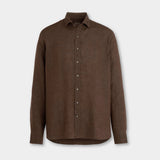 Reg Fit Cut Away Linen Shirt - Brown - Hugo Sthlm