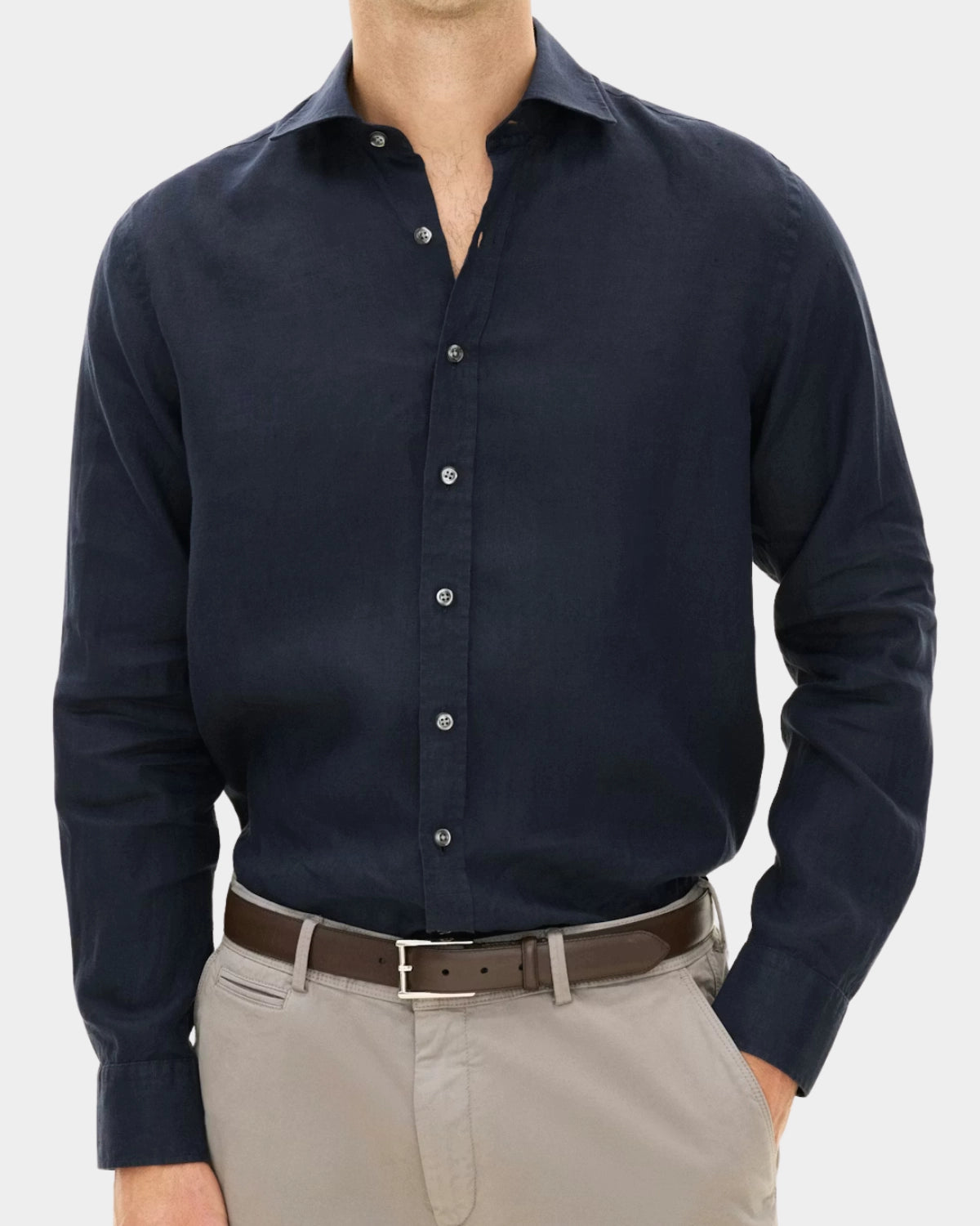 Reg Fit Cut Away Linen Shirt - Navy - Hugo Sthlm