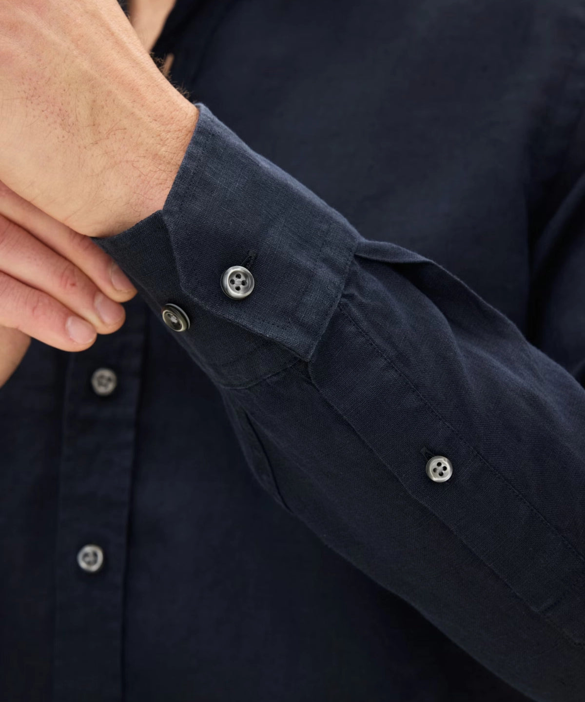 Reg Fit Cut Away Linen Shirt - Navy - Hugo Sthlm